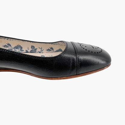 Gucci Hills GG Cap Toe Leather Ballet Flats Black Size 39