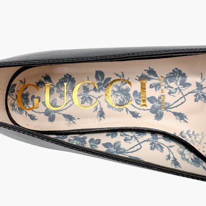 Gucci Hills GG Cap Toe Leather Ballet Flats Black Size 39