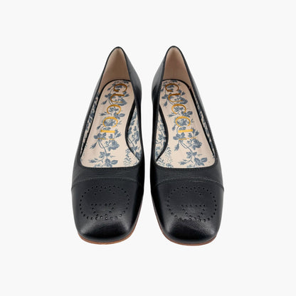 Gucci Hills GG Cap Toe Leather Ballet Flats Black Size 39