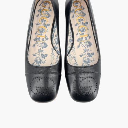 Gucci Hills GG Cap Toe Leather Ballet Flats Black Size 39