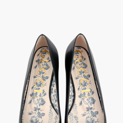 Gucci Hills GG Cap Toe Leather Ballet Flats Black Size 39
