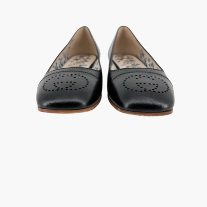 Gucci Hills GG Cap Toe Leather Ballet Flats Black Size 39