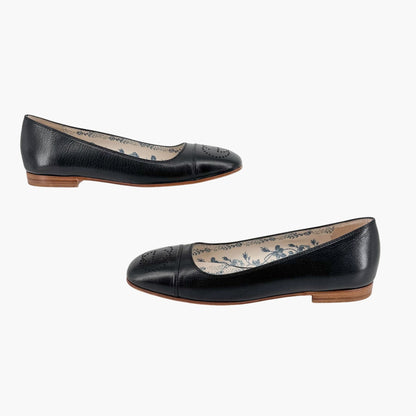 Gucci Hills GG Cap Toe Leather Ballet Flats Black Size 39