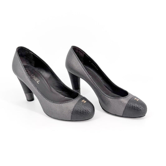 Chanel CC Cap Toe Platform Pumps Gray Size 37.5