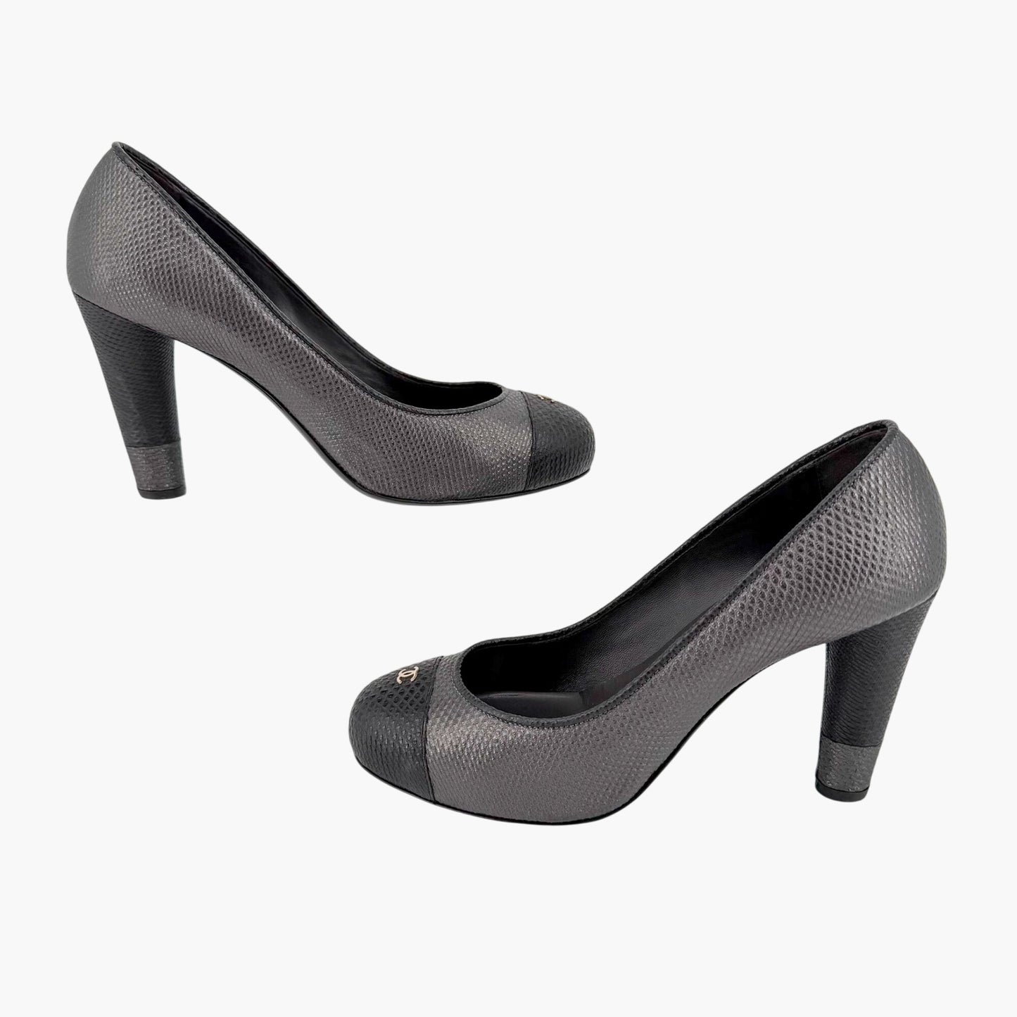 Chanel CC Cap Toe Platform Pumps Gray Size 37.5