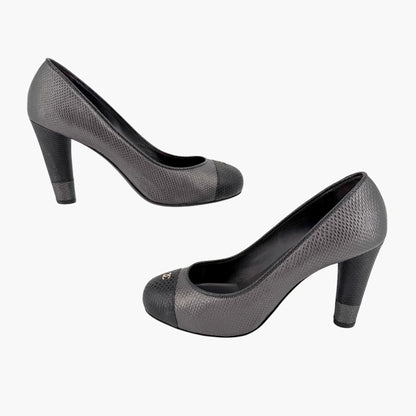 Chanel CC Cap Toe Platform Pumps Gray Size 37.5