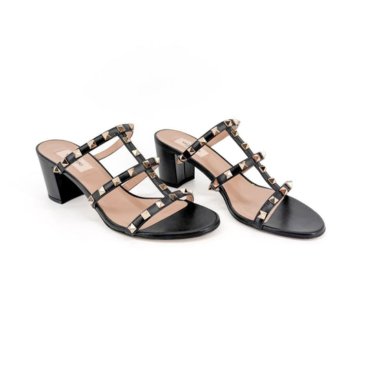 Valentino Garavani Rockstud Cage Mule Sandals Black Size 39