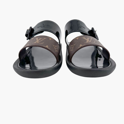 Louis Vuitton Sunbath Slide Sandals in Black Rubber & Monogram Canvas – Size 38