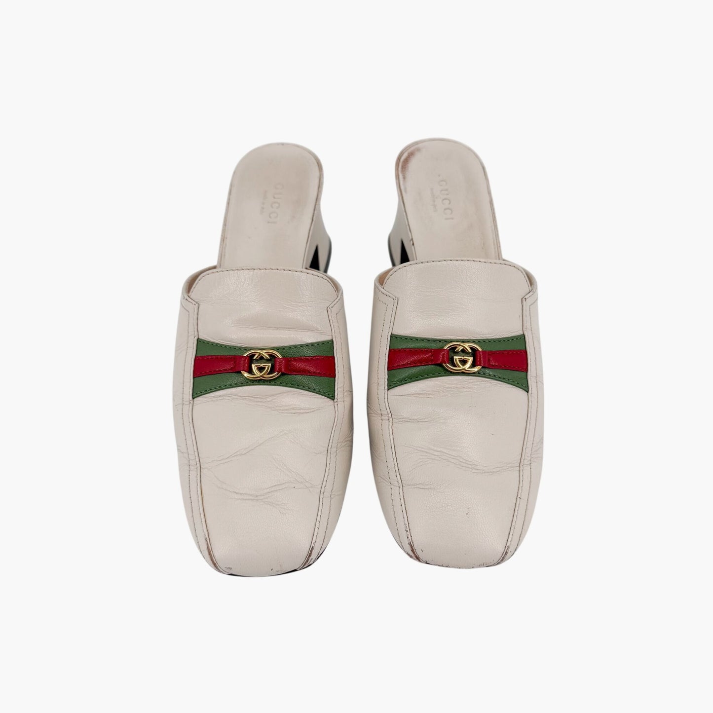 Gucci Interlocking G Web Stripe Mule Heels White Size 38