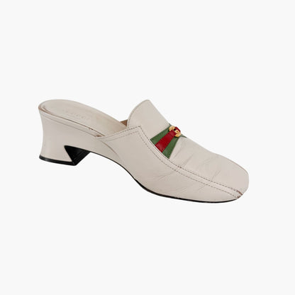Gucci Interlocking G Web Stripe Mule Heels White Size 38