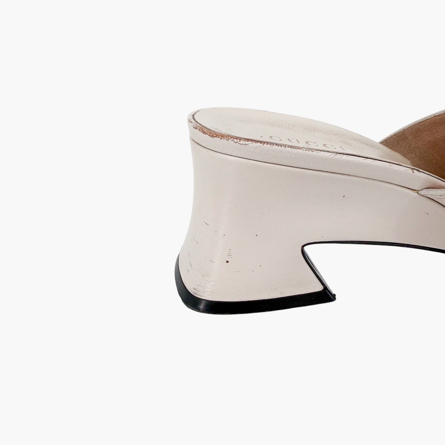 Gucci Interlocking G Web Stripe Mule Heels White Size 38
