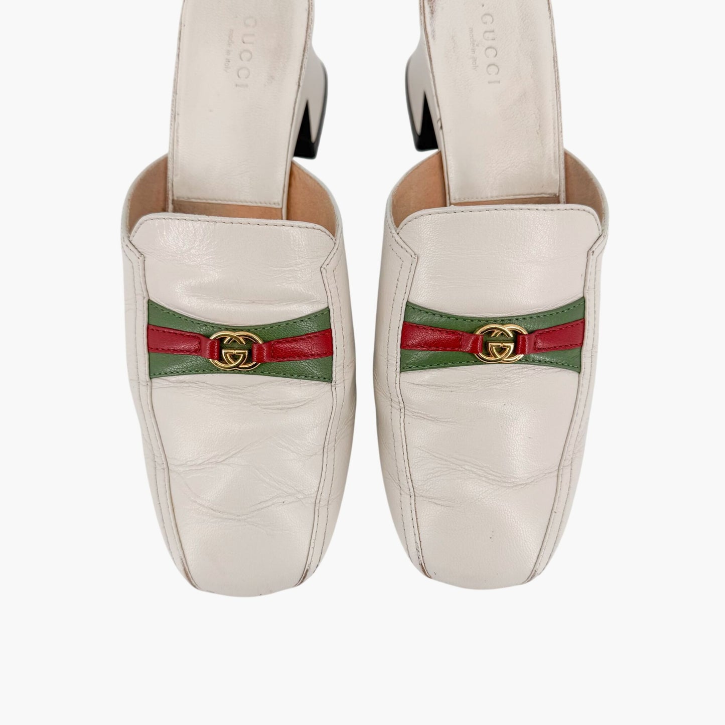 Gucci Interlocking G Web Stripe Mule Heels White Size 38