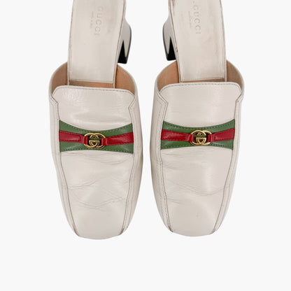 Gucci Interlocking G Web Stripe Mule Heels White Size 38