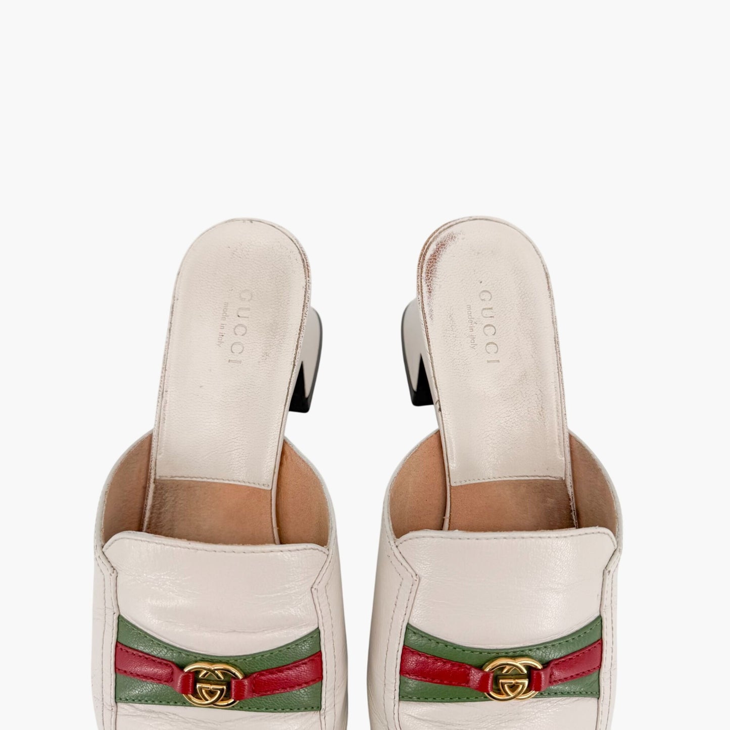 Gucci Interlocking G Web Stripe Mule Heels White Size 38