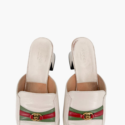 Gucci Interlocking G Web Stripe Mule Heels White Size 38