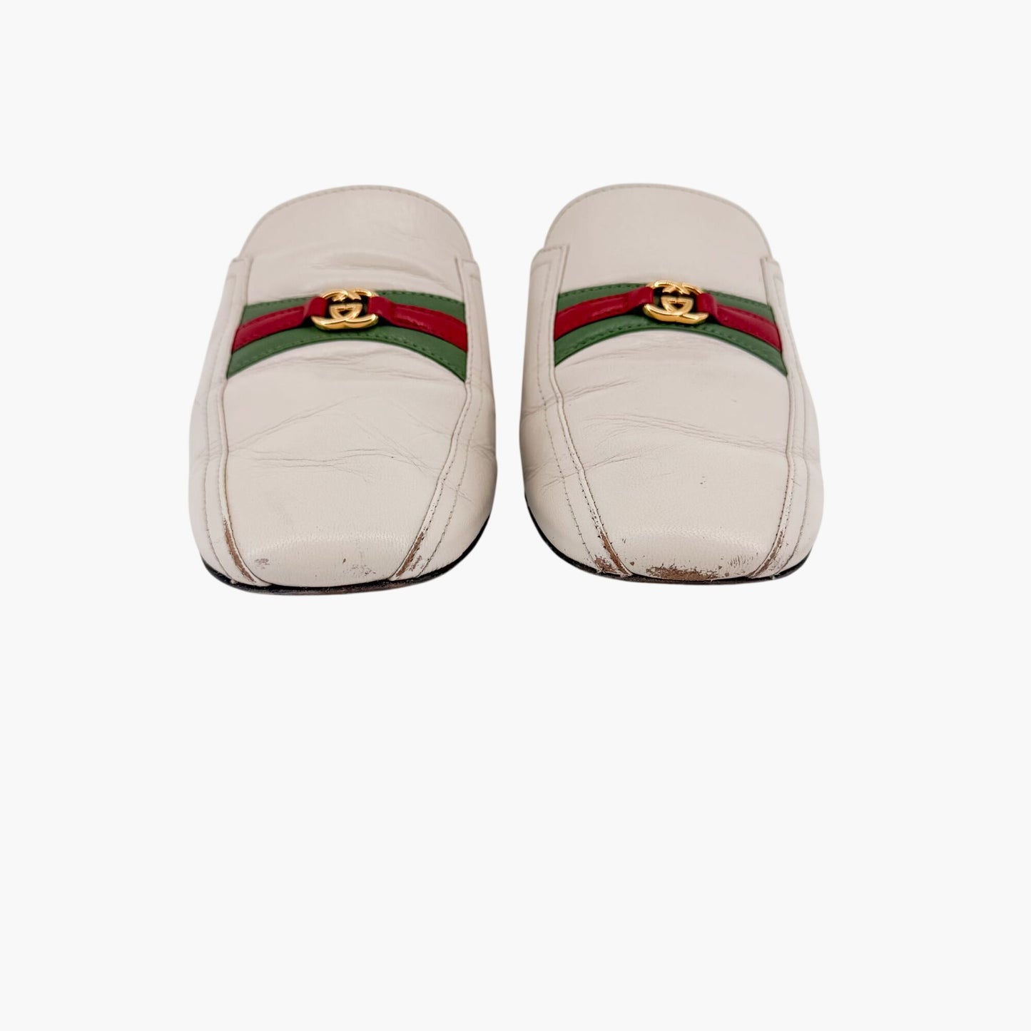 Gucci Interlocking G Web Stripe Mule Heels White Size 38