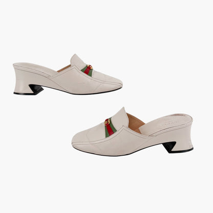 Gucci Interlocking G Web Stripe Mule Heels White Size 38