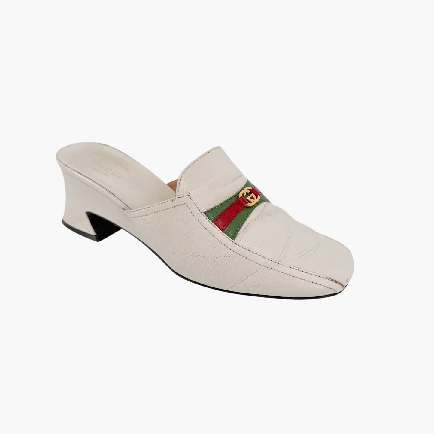 Gucci Interlocking G Web Stripe Mule Heels White Size 38