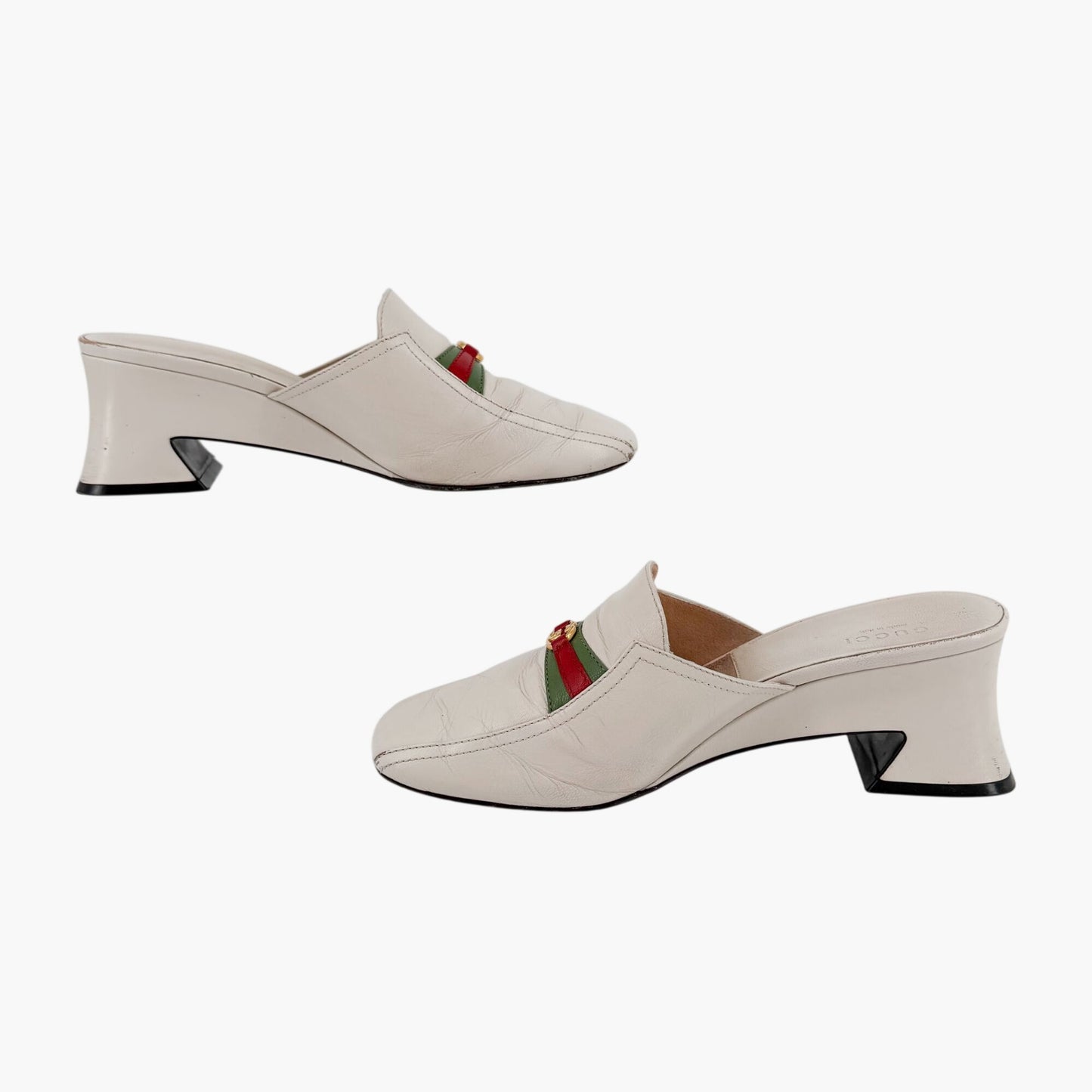 Gucci Interlocking G Web Stripe Mule Heels White Size 38