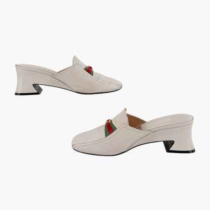 Gucci Interlocking G Web Stripe Mule Heels White Size 38
