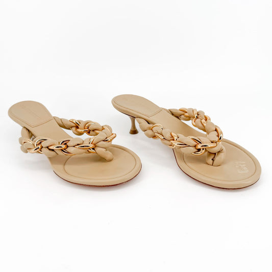 Bottega Veneta Dot Braided Chain Thong Sandals in Beige Leather Size 37.5