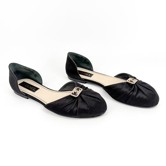 Chanel Crystal CC D'Orsay Ballet Flats Black Size 42