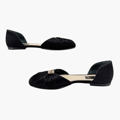 Chanel Crystal CC D'Orsay Ballet Flats Black Size 42