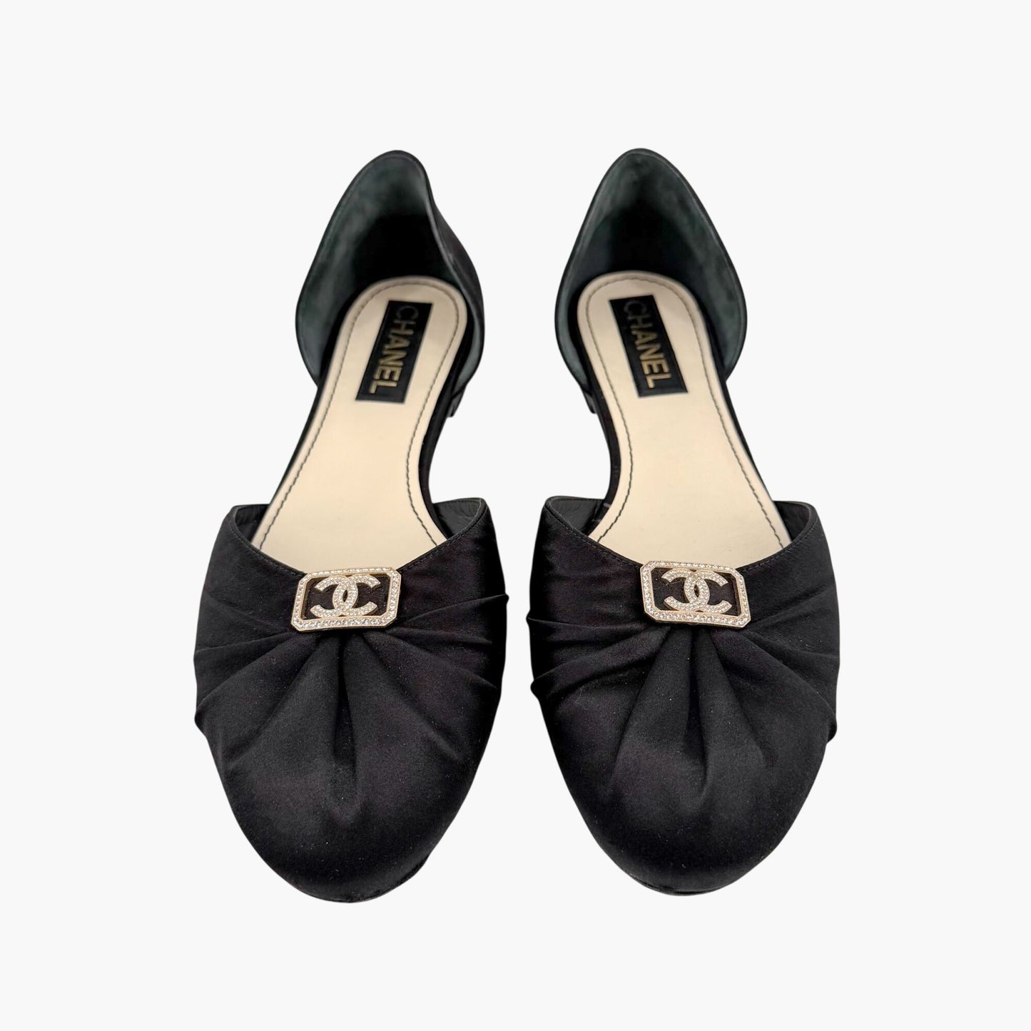 Chanel Crystal CC D'Orsay Ballet Flats Black Size 42