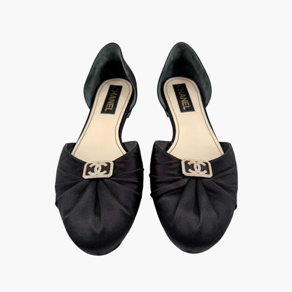Chanel Crystal CC D'Orsay Ballet Flats Black Size 42