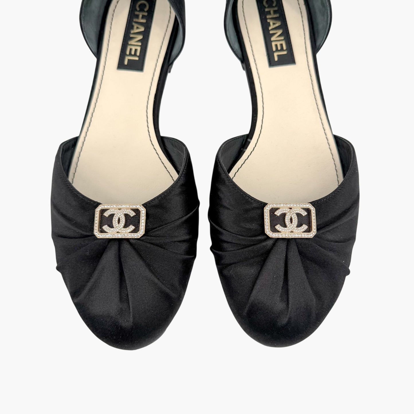 Chanel Crystal CC D'Orsay Ballet Flats Black Size 42