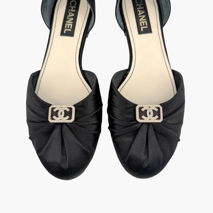 Chanel Crystal CC D'Orsay Ballet Flats Black Size 42
