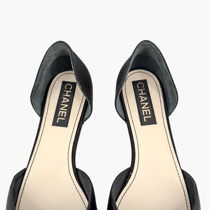Chanel Crystal CC D'Orsay Ballet Flats Black Size 42