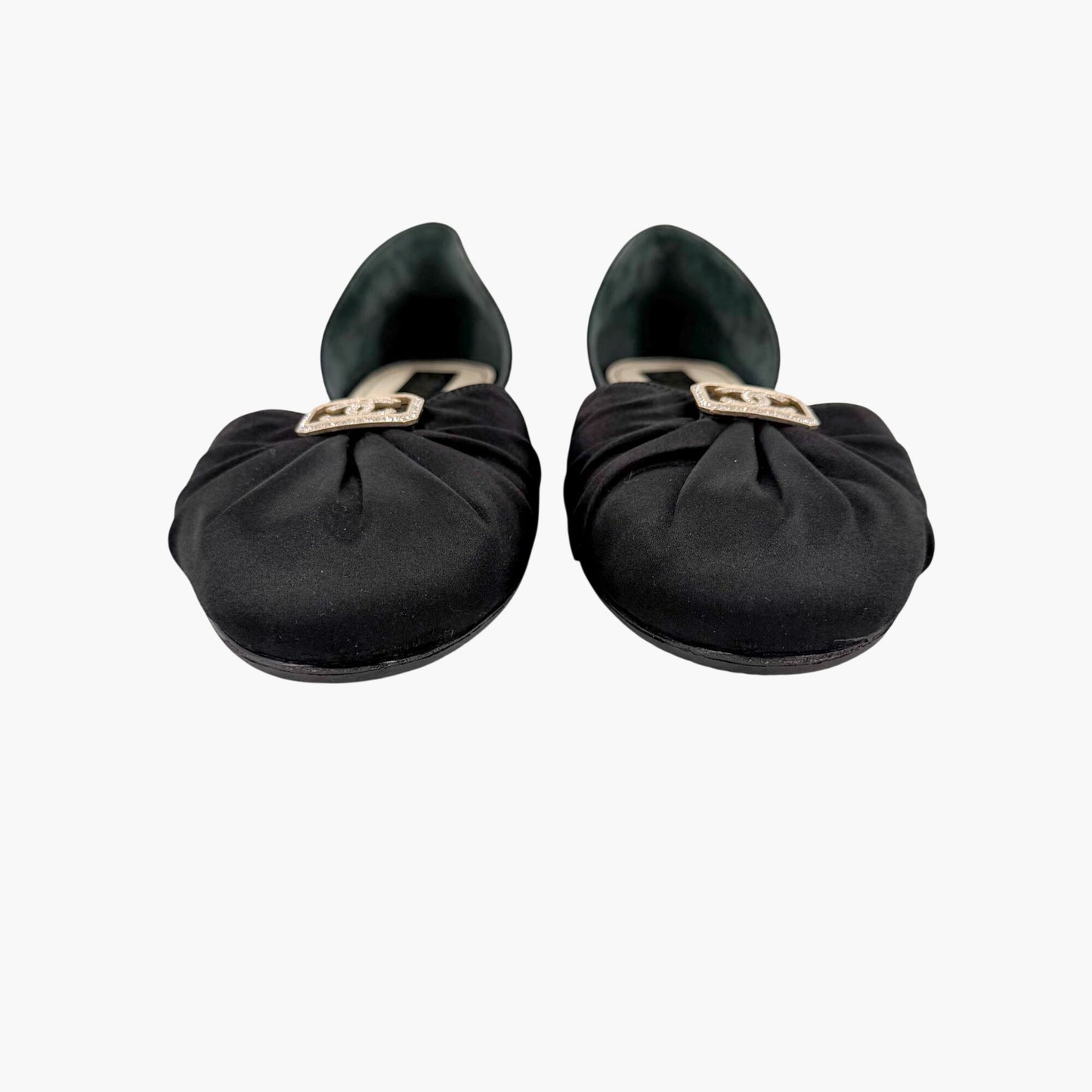 Chanel Crystal CC D'Orsay Ballet Flats Black Size 42