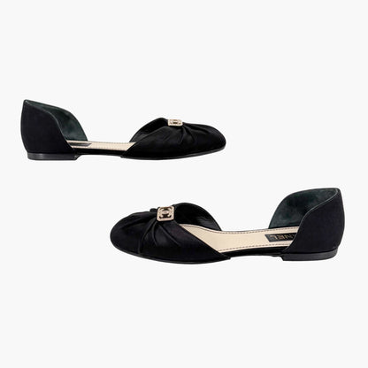 Chanel Crystal CC D'Orsay Ballet Flats Black Size 42