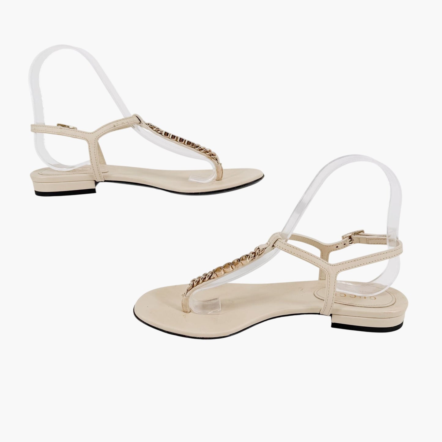 Gucci Signoria T Strap Logo Thong Sandals in White Leather Size 36.5