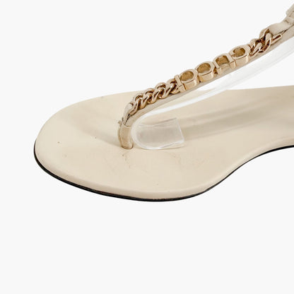 Gucci Signoria T Strap Logo Thong Sandals in White Leather Size 36.5