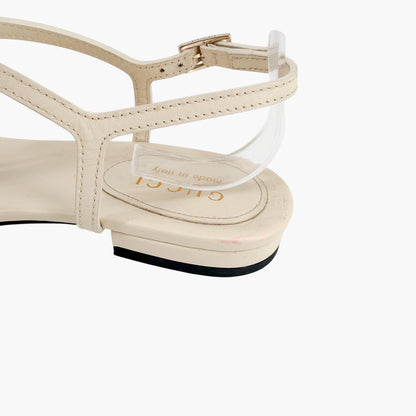Gucci Signoria T Strap Logo Thong Sandals in White Leather Size 36.5