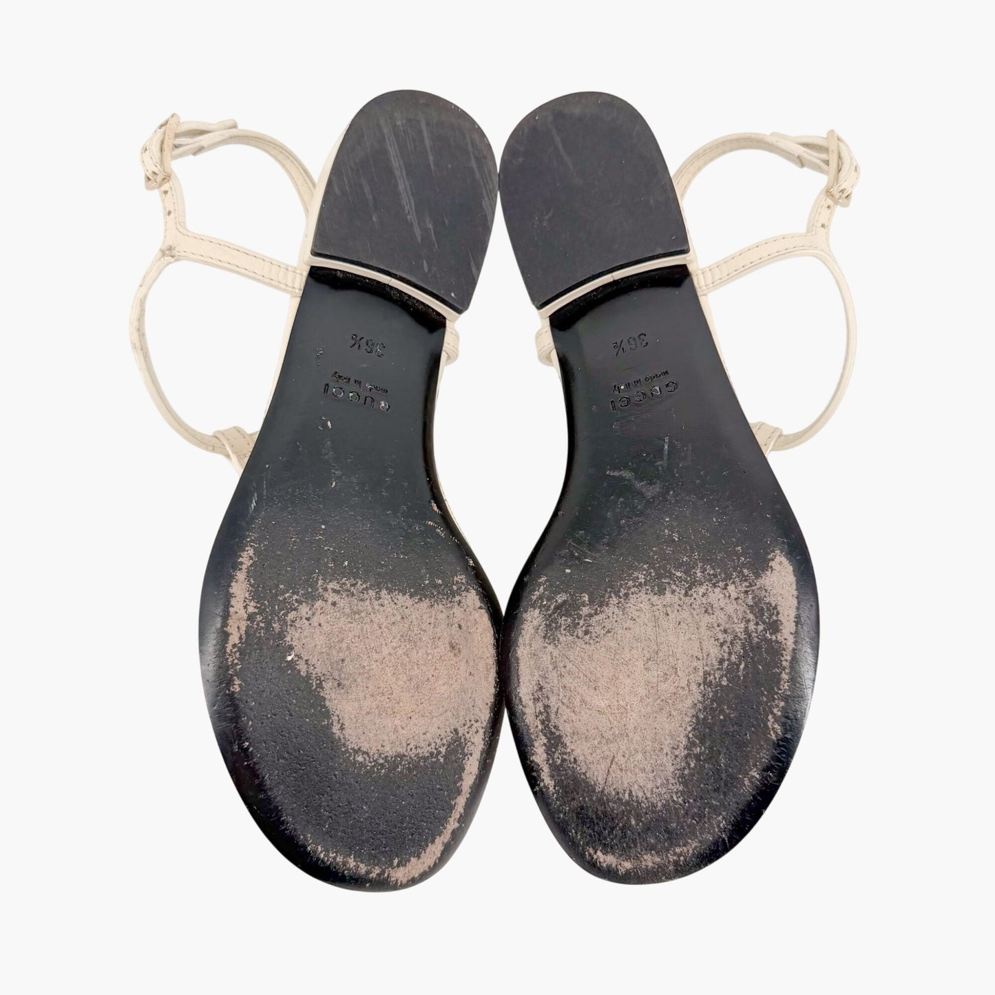 Gucci Signoria T Strap Logo Thong Sandals in White Leather Size 36.5