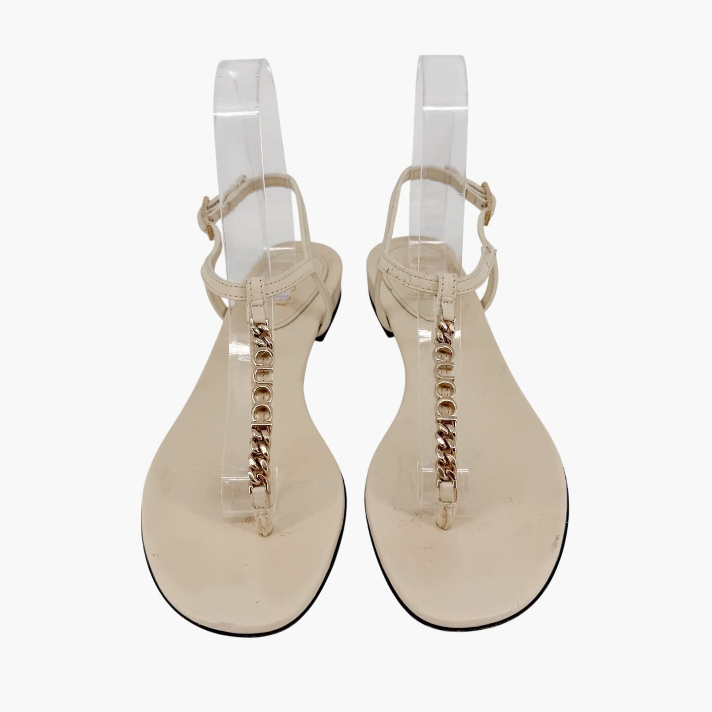 Gucci Signoria T Strap Logo Thong Sandals in White Leather Size 36.5