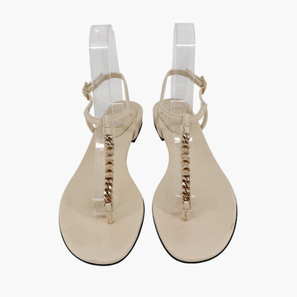 Gucci Signoria T Strap Logo Thong Sandals in White Leather Size 36.5