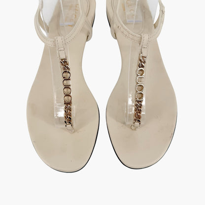 Gucci Signoria T Strap Logo Thong Sandals in White Leather Size 36.5
