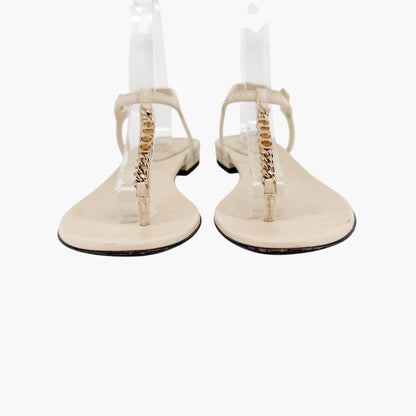 Gucci Signoria T Strap Logo Thong Sandals in White Leather Size 36.5