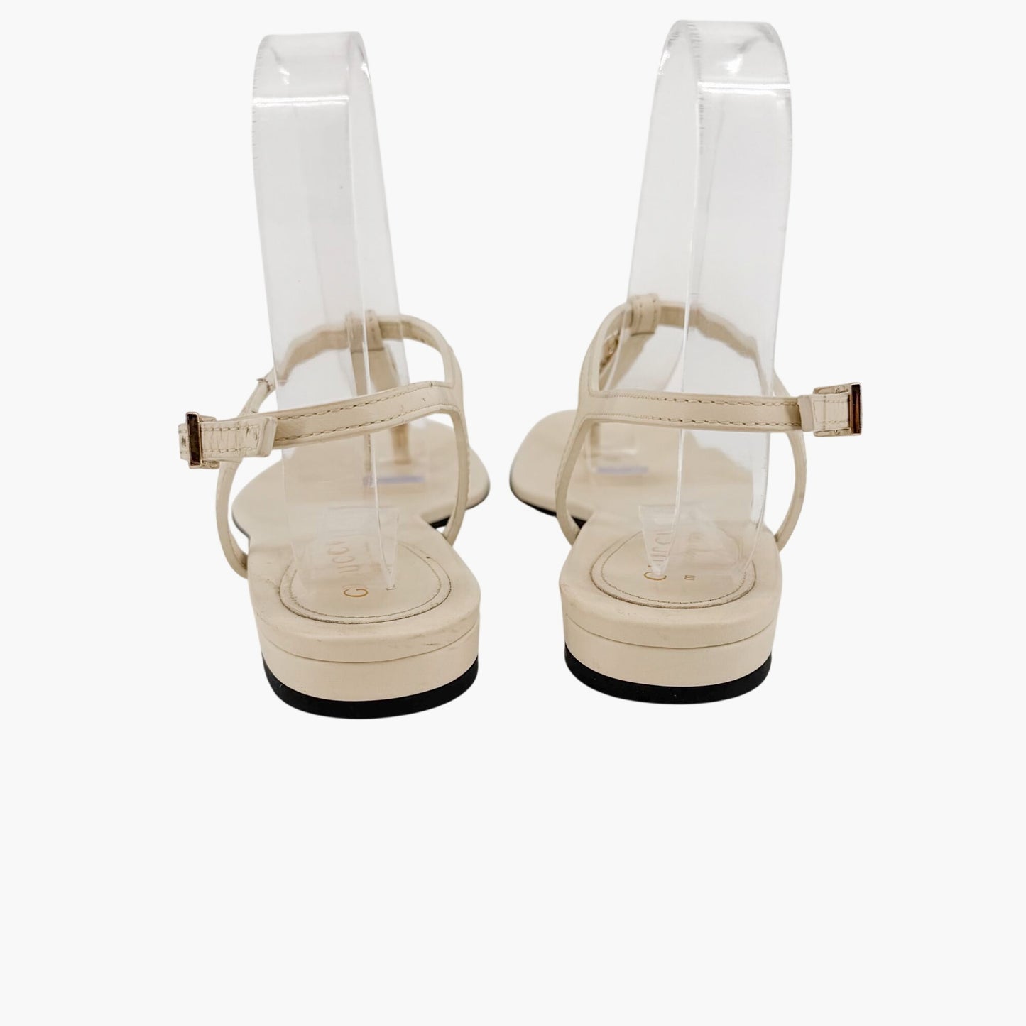 Gucci Signoria T Strap Logo Thong Sandals in White Leather Size 36.5