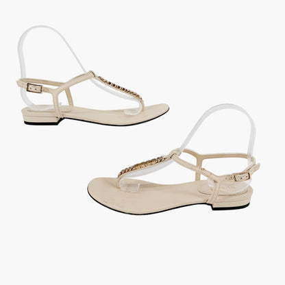 Gucci Signoria T Strap Logo Thong Sandals in White Leather Size 36.5