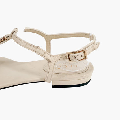 Gucci Signoria T Strap Logo Thong Sandals in White Leather Size 36.5