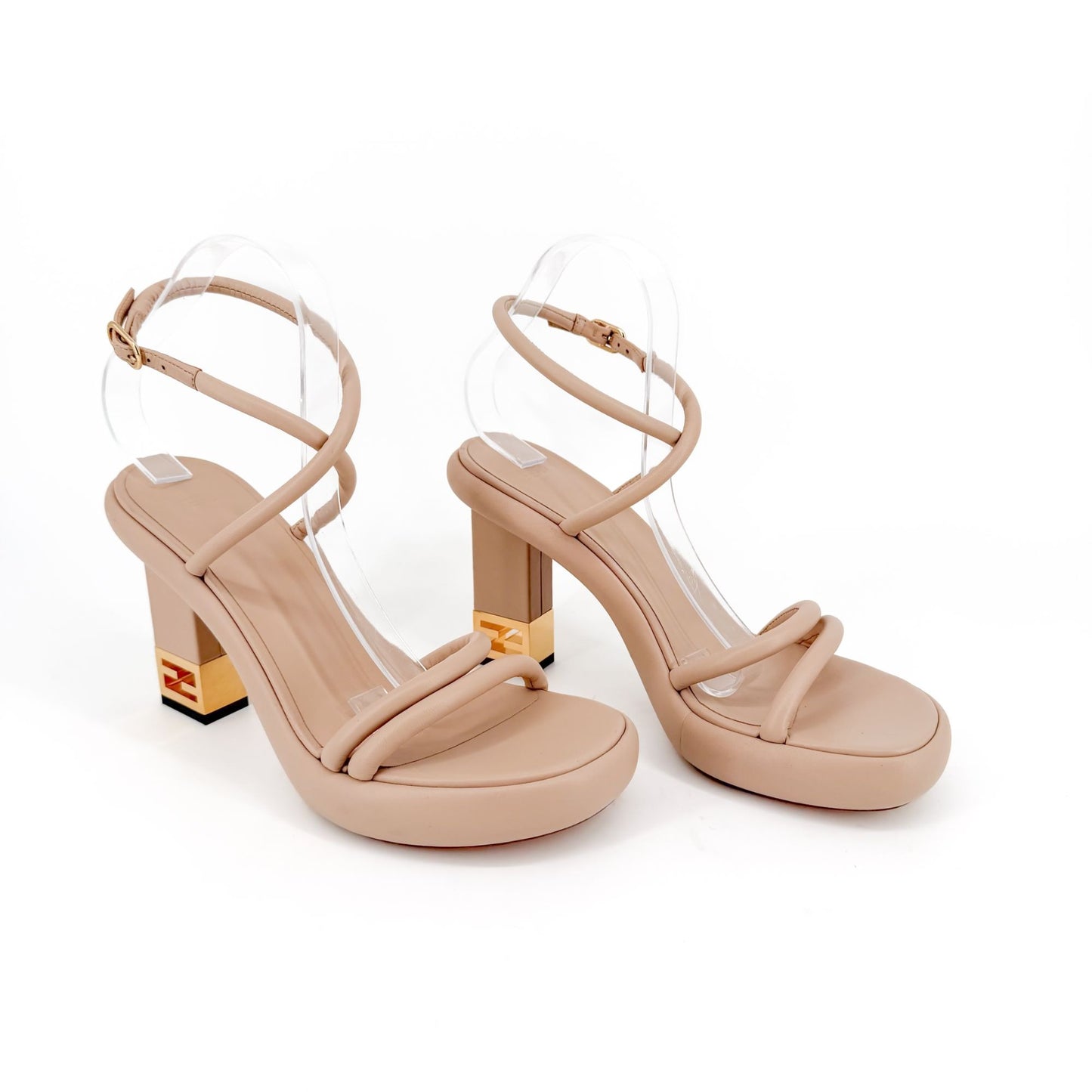 Fendi Baguette Platform Sandals Beige Leather Size 40.5
