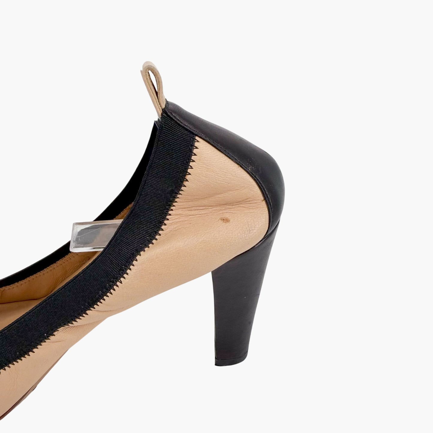 Chanel Elastic Cap Toe CC Pumps Beige Black Size 40