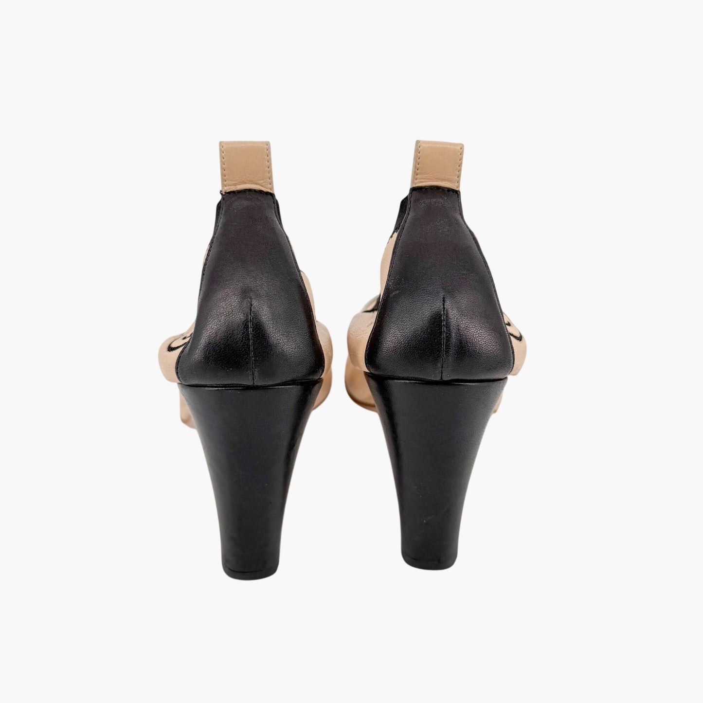 Chanel Elastic Cap Toe CC Pumps Beige Black Size 40