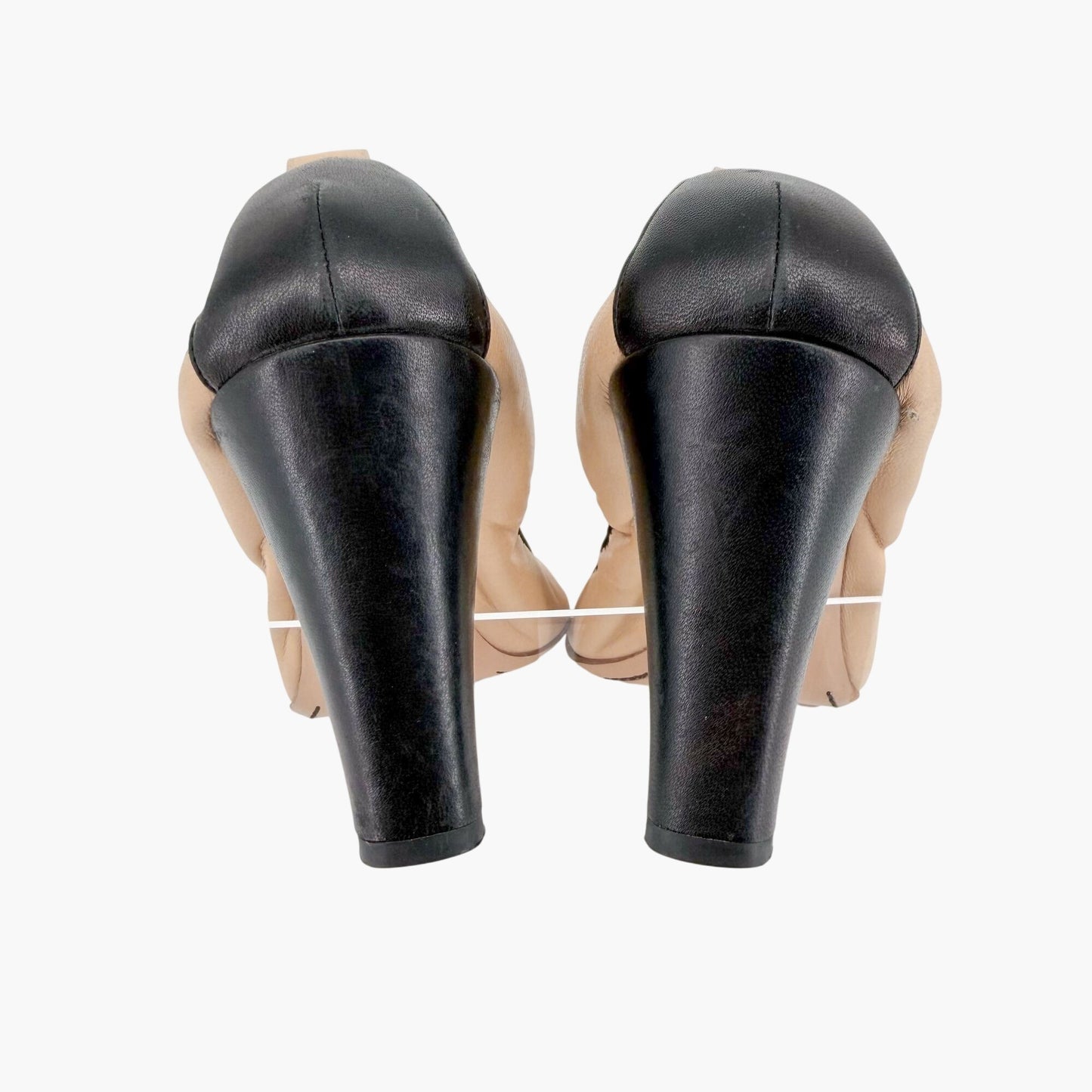 Chanel Elastic Cap Toe CC Pumps Beige Black Size 40