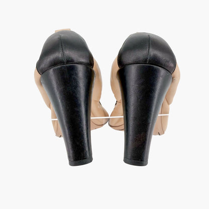 Chanel Elastic Cap Toe CC Pumps Beige Black Size 40